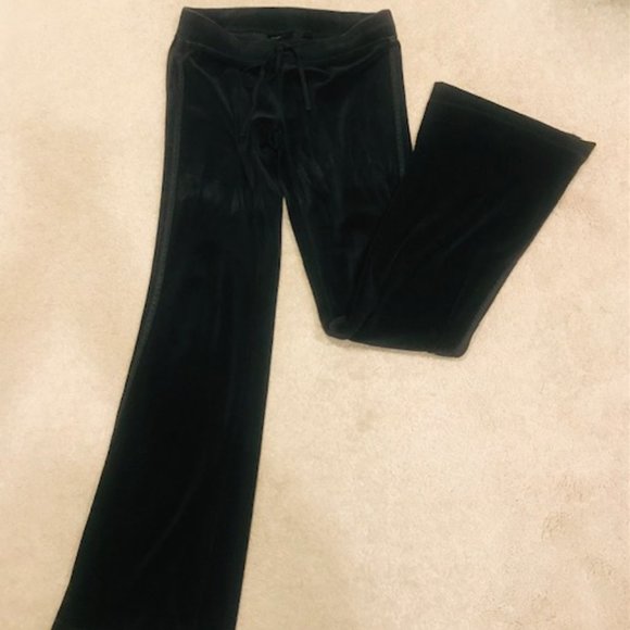 GORGEOUS ONYX-BLACK VELVET VELOUR EXPRESS SPORT PANTS W/ SPORTY SATIN STRIPING! - Picture 5 of 8